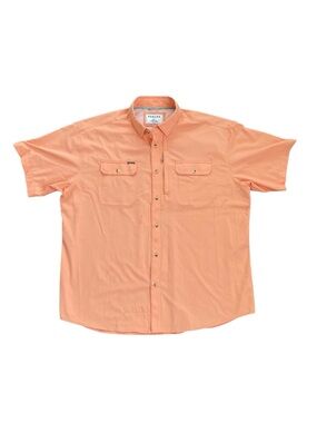 Poncho Short Sleeve Coral Orange Button Nylon Fishing Shirt Mens Size XL